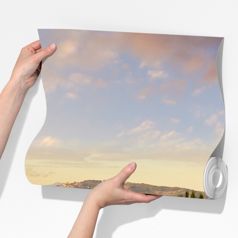 Fototapeta złota wiejska droga wśród cyprysów – Wallissimo® Fototapeta złota wiejska droga wśród cyprysów – Wallissimo®