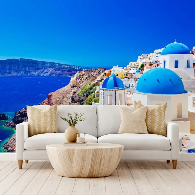 Fototapeta Santorini niebieskie kopuły nad Morzem Egejskim