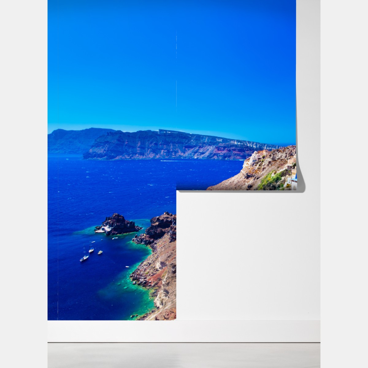 Fototapeta Santorini niebieskie kopuły nad Morzem Egejskim – Wallissimo® Fototapeta Santorini niebieskie kopuły nad Morzem Egejskim – Wallissimo®