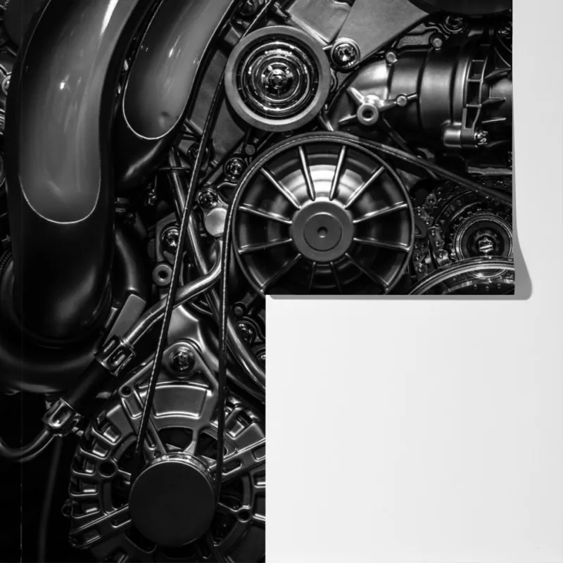 Fototapeta precyzyjne zbliżenie mechaniki silnika – Wallissimo® Fototapeta precyzyjne zbliżenie mechaniki silnika – Wallissimo®