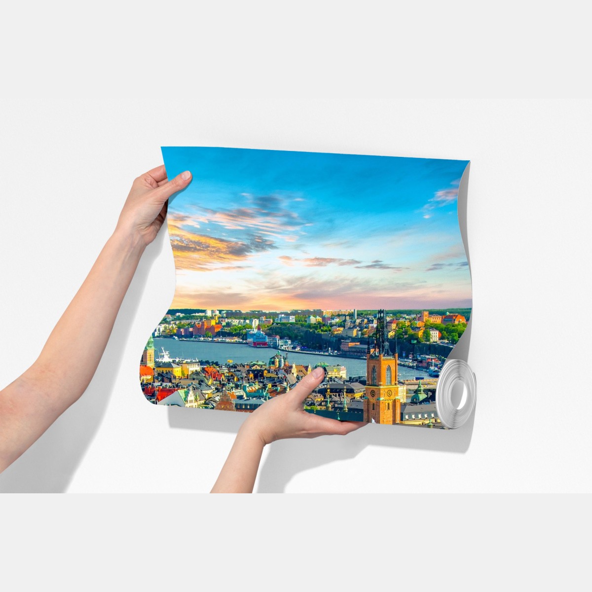 Fototapeta panorama Sztokholmu o zachodzie słońca – Wallissimo® Fototapeta panorama Sztokholmu o zachodzie słońca – Wallissimo®