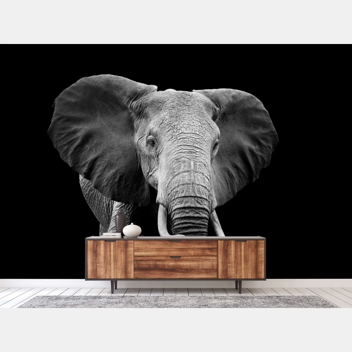 Fototapeta majestatyczny portret słonia czarno-biały – Wallissimo® Fototapeta majestatyczny portret słonia czarno-biały – Wallissimo®