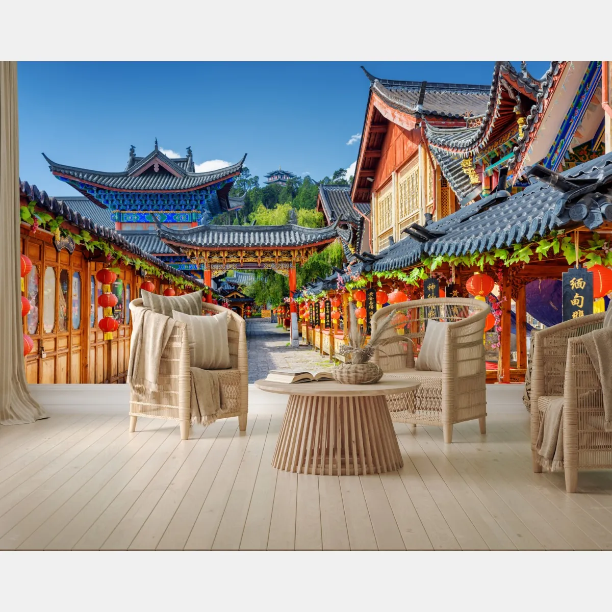 Fototapeta Lijiang stara ulica z lampionami – Wallissimo® Fototapeta Lijiang stara ulica z lampionami – Wallissimo®