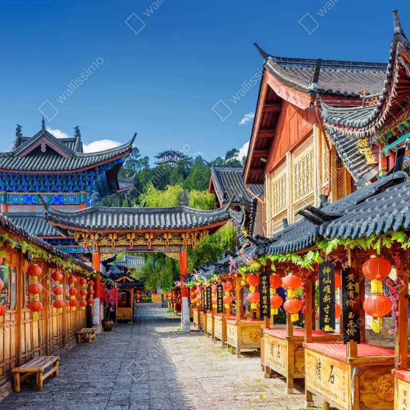 Fototapeta Lijiang stara ulica z lampionami – Wallissimo® Fototapeta Lijiang stara ulica z lampionami – Wallissimo®