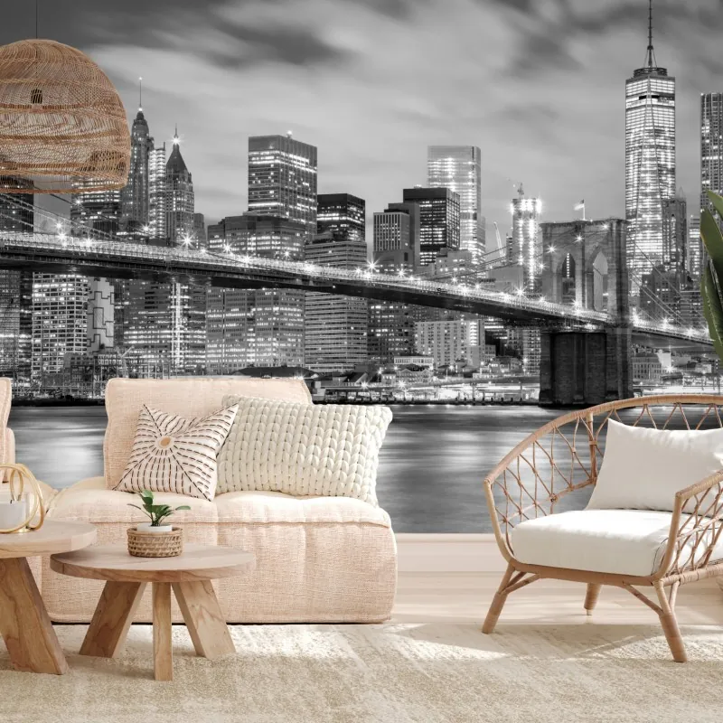 Fototapeta czarno-biała panorama Nowy Jork z Mostem Brooklyńskim