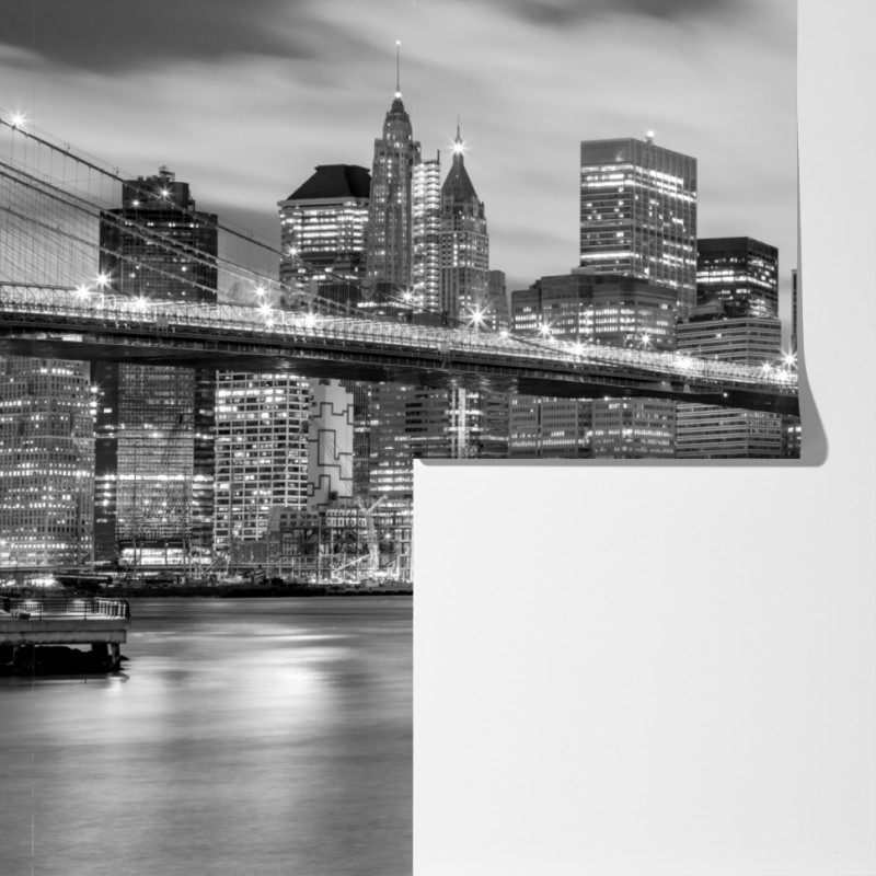 Fototapeta czarno-biała panorama Nowy Jork z Mostem Brooklyńskim – Wallissimo® Fototapeta czarno-biała panorama Nowy Jork z Mostem Brooklyńskim – Wallissimo®