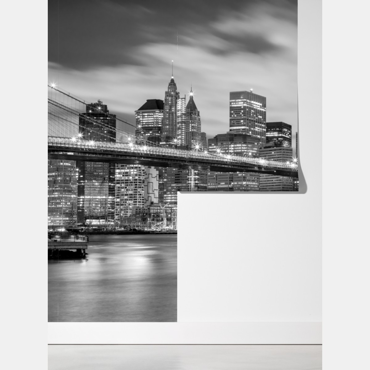 Fototapeta czarno-biała panorama Nowy Jork z Mostem Brooklyńskim – Wallissimo® Fototapeta czarno-biała panorama Nowy Jork z Mostem Brooklyńskim – Wallissimo®