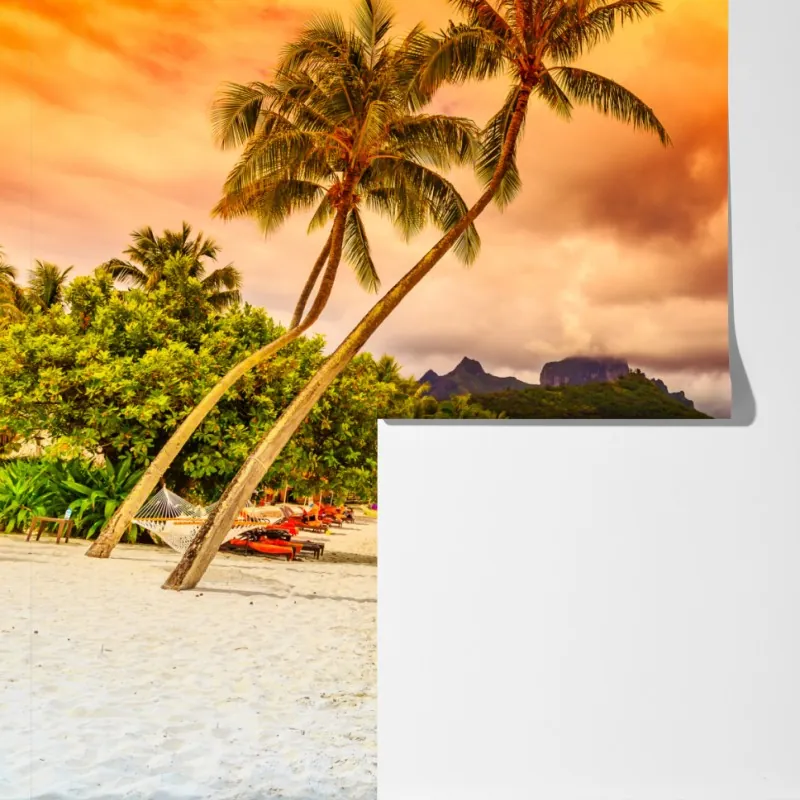 Fototapeta zachód słońca w Bora Bora nad bungalowami na wodzie – Wallissimo® Fototapeta zachód słońca w Bora Bora nad bungalowami na wodzie – Wallissimo®