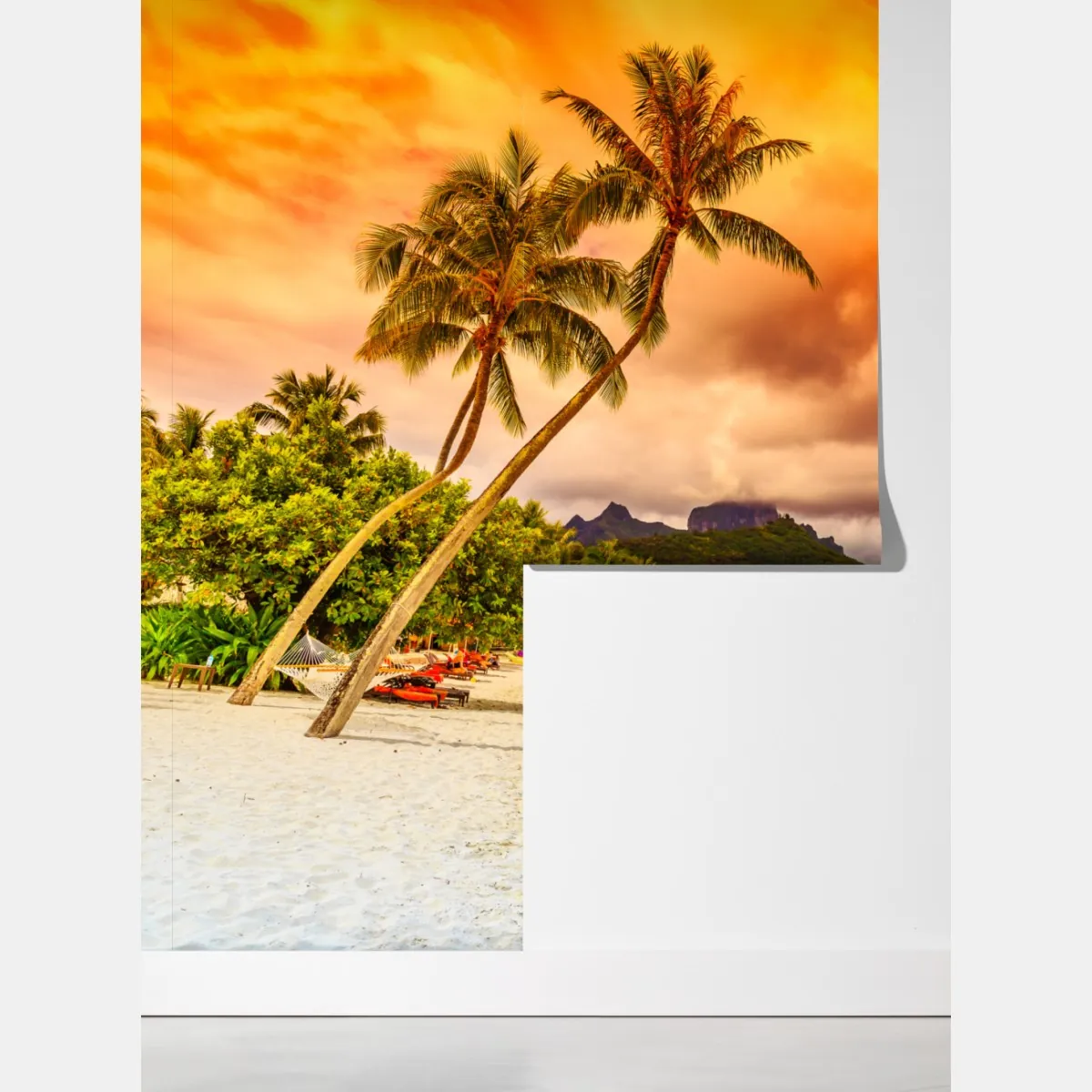 Fototapeta zachód słońca w Bora Bora nad bungalowami na wodzie – Wallissimo® Fototapeta zachód słońca w Bora Bora nad bungalowami na wodzie – Wallissimo®