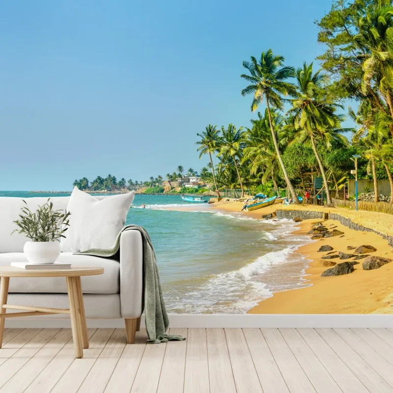 Fototapeta tropikalna plaża z palmami – Wallissimo® Fototapeta tropikalna plaża z palmami – Wallissimo®