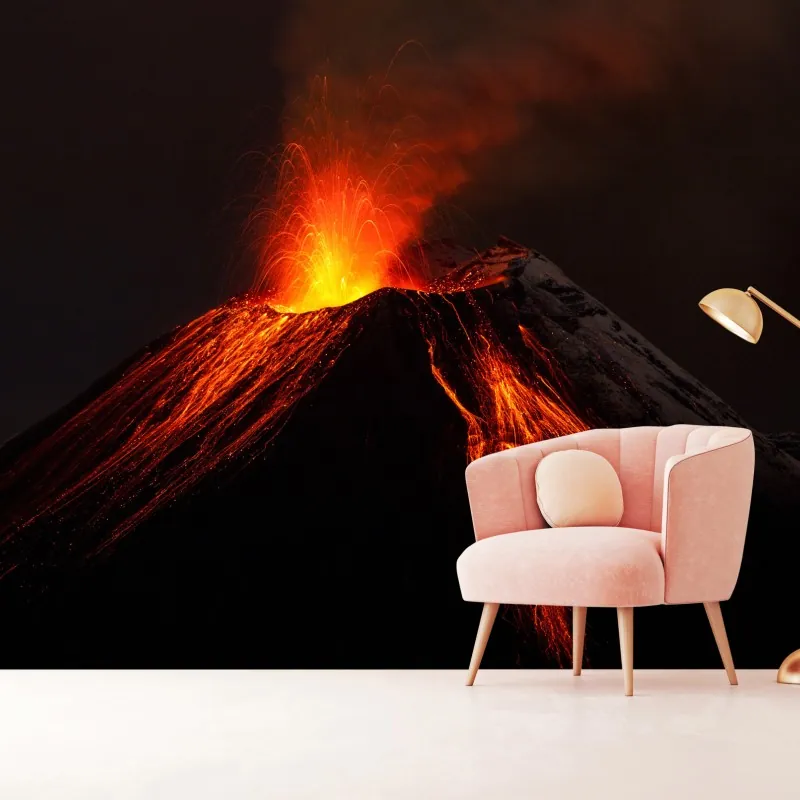 Fototapeta płonący wulkan nocą