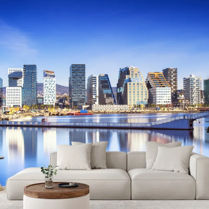 Fototapeta nowoczesna panorama nabrzeża z odbiciami – Wallissimo® Fototapeta nowoczesna panorama nabrzeża z odbiciami – Wallissimo®