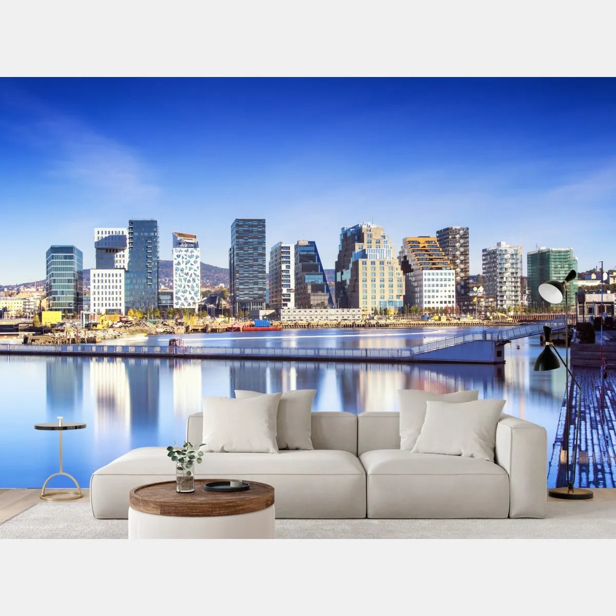 Fototapeta nowoczesna panorama nabrzeża z odbiciami – Wallissimo® Fototapeta nowoczesna panorama nabrzeża z odbiciami – Wallissimo®