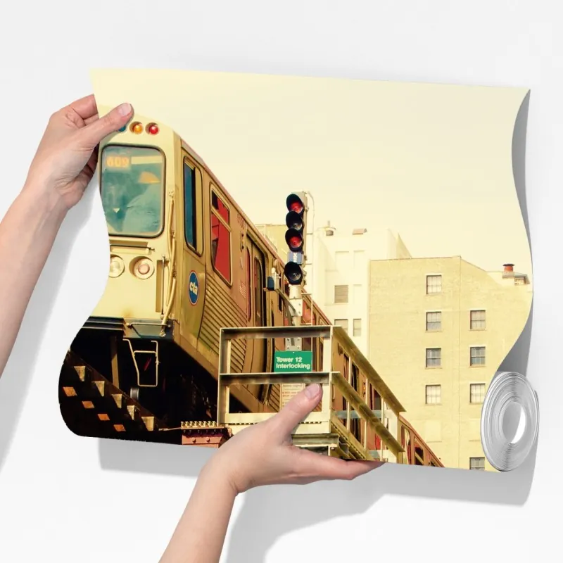 Fototapeta retro kolej nadziemna nad ulicą miasta – Wallissimo® Fototapeta retro kolej nadziemna nad ulicą miasta – Wallissimo®