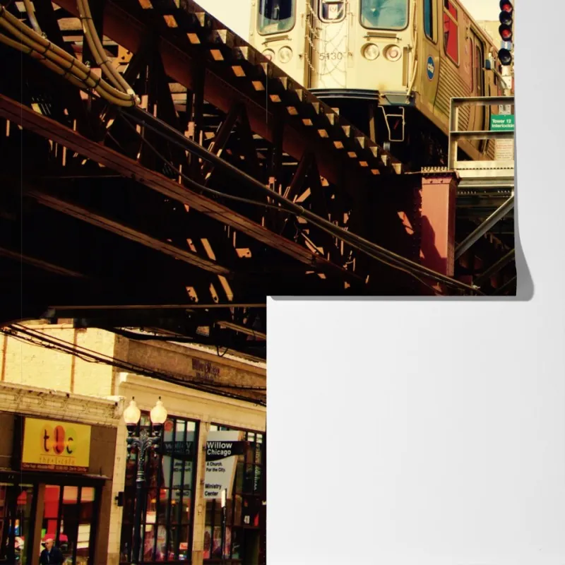 Fototapeta retro kolej nadziemna nad ulicą miasta – Wallissimo® Fototapeta retro kolej nadziemna nad ulicą miasta – Wallissimo®