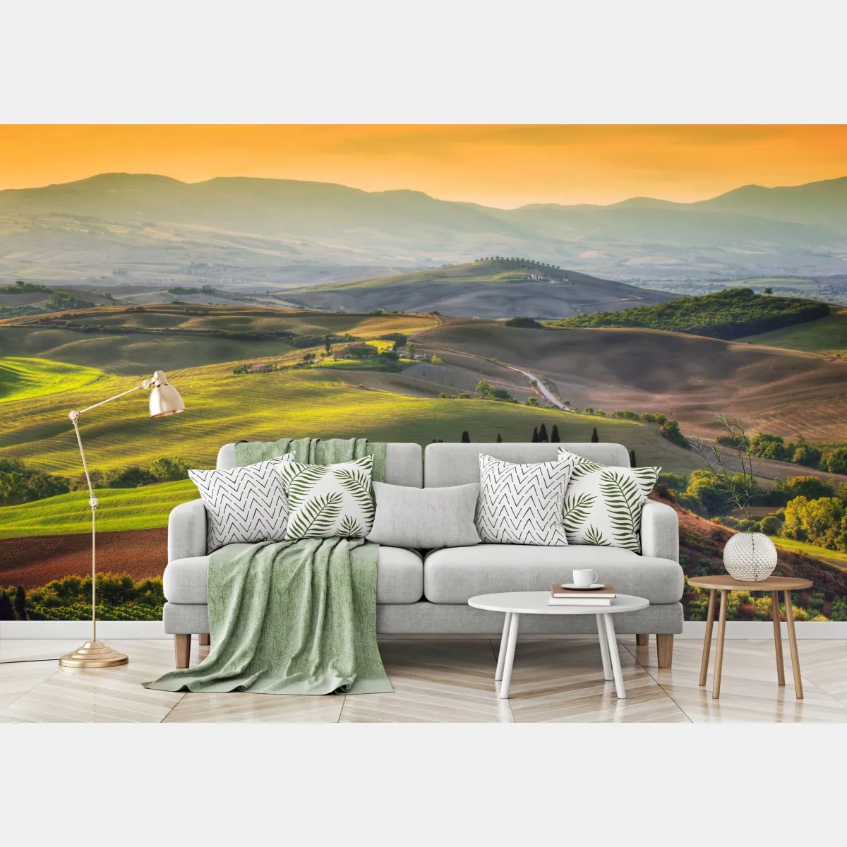 Fototapeta Toskania sielankowe wzgórza o zachodzie słońca – Wallissimo® Fototapeta Toskania sielankowe wzgórza o zachodzie słońca – Wallissimo®