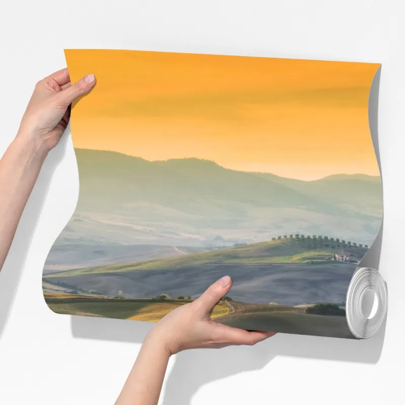 Fototapeta Toskania sielankowe wzgórza o zachodzie słońca – Wallissimo® Fototapeta Toskania sielankowe wzgórza o zachodzie słońca – Wallissimo®