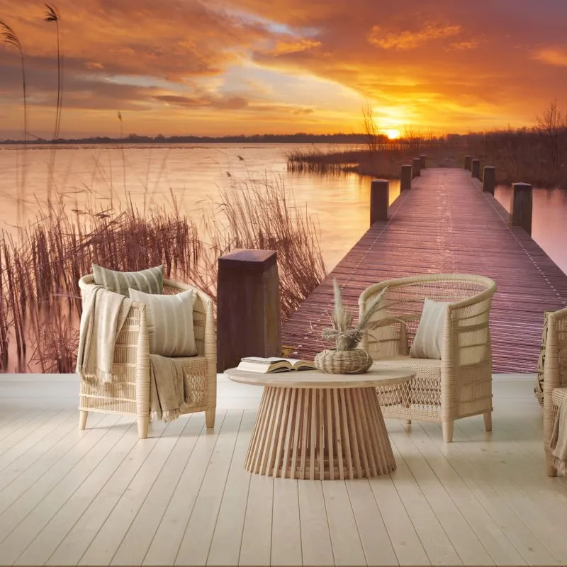 Fototapeta wschód słońca nad jeziorem w Amsterdamie