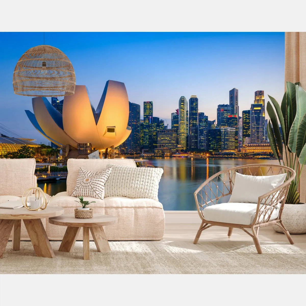 Fototapeta Singapur panorama miasta o zmierzchu – Wallissimo® Fototapeta Singapur panorama miasta o zmierzchu – Wallissimo®