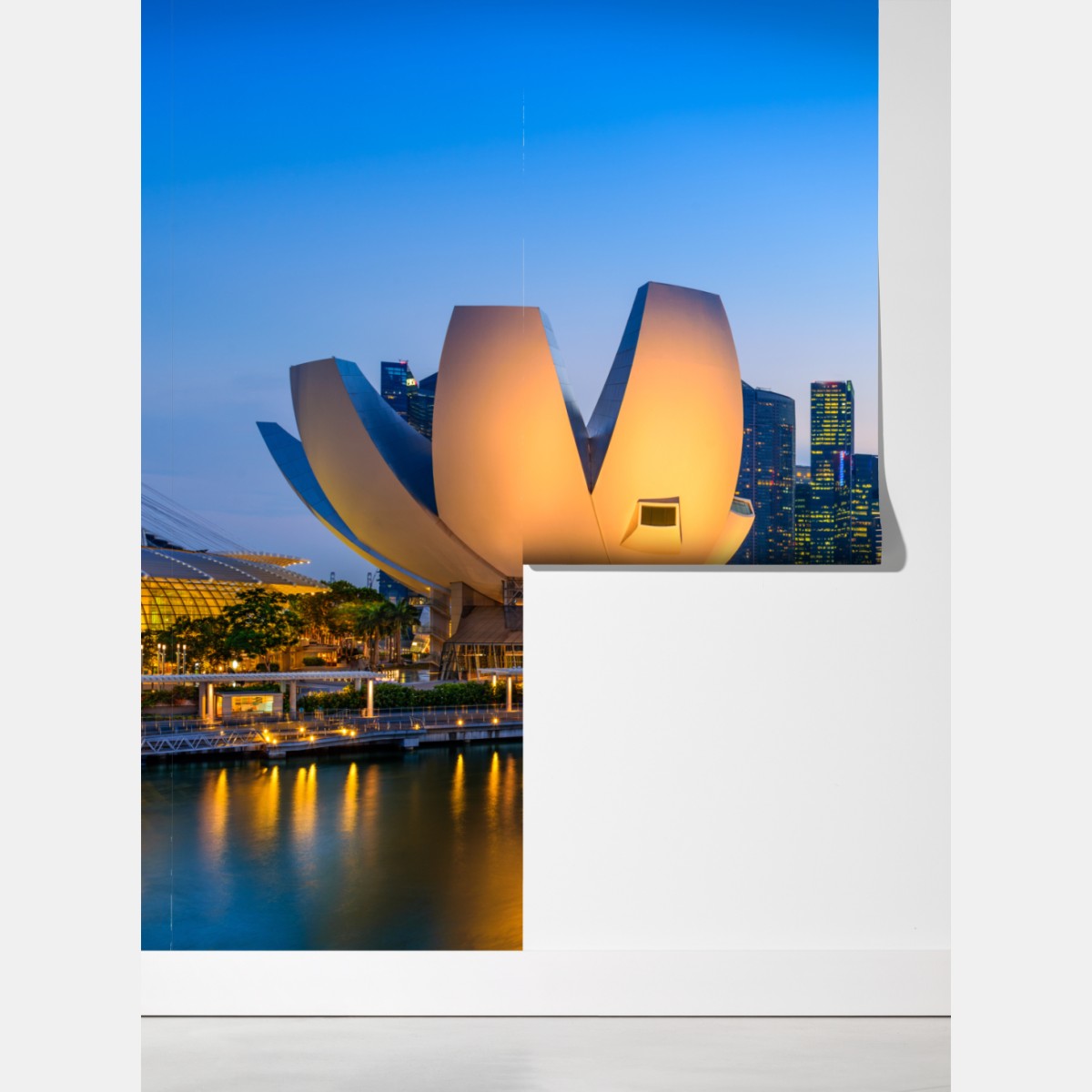 Fototapeta Singapur panorama miasta o zmierzchu – Wallissimo® Fototapeta Singapur panorama miasta o zmierzchu – Wallissimo®