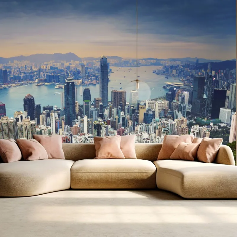 Fototapeta Hong Kong panorama miasta o zmierzchu