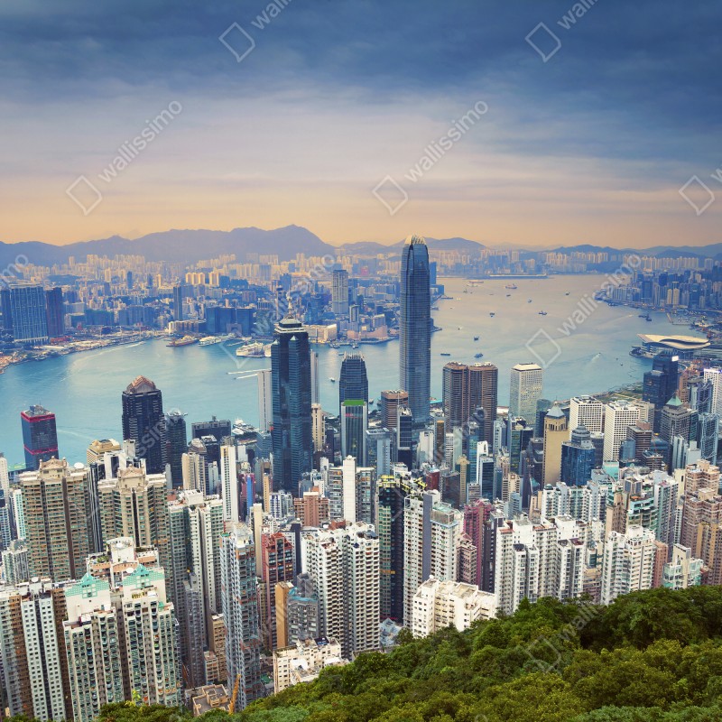 Fototapeta Hong Kong panorama miasta o zmierzchu – Wallissimo® Fototapeta Hong Kong panorama miasta o zmierzchu – Wallissimo®