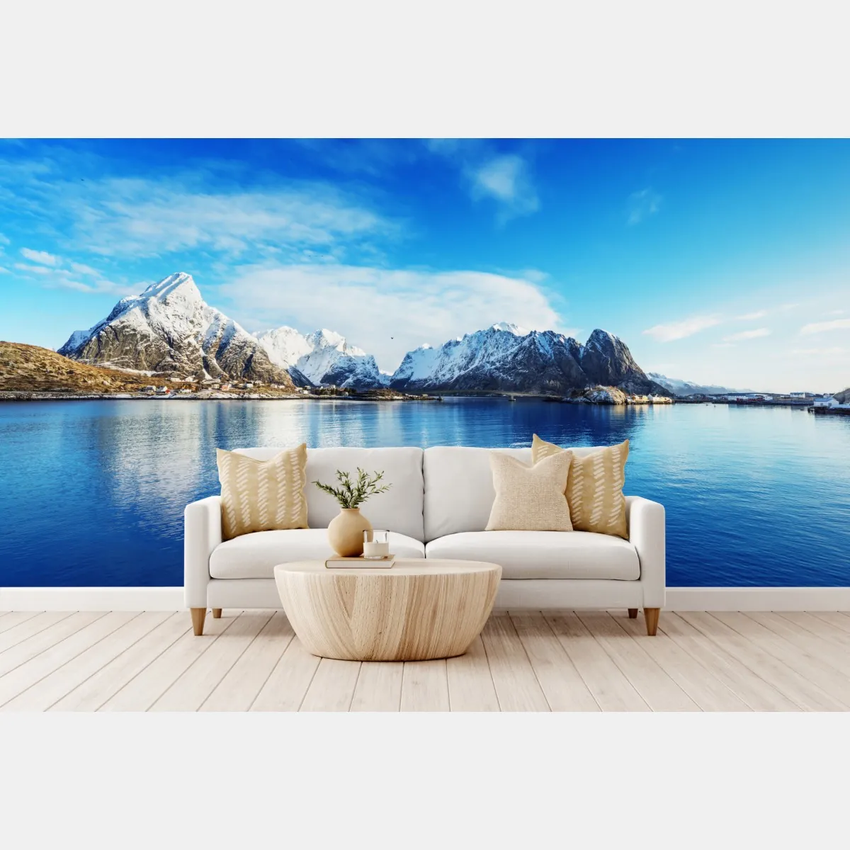Fototapeta spokojny zimowy fiord w Reine, Lofoty – Wallissimo® Fototapeta spokojny zimowy fiord w Reine, Lofoty – Wallissimo®