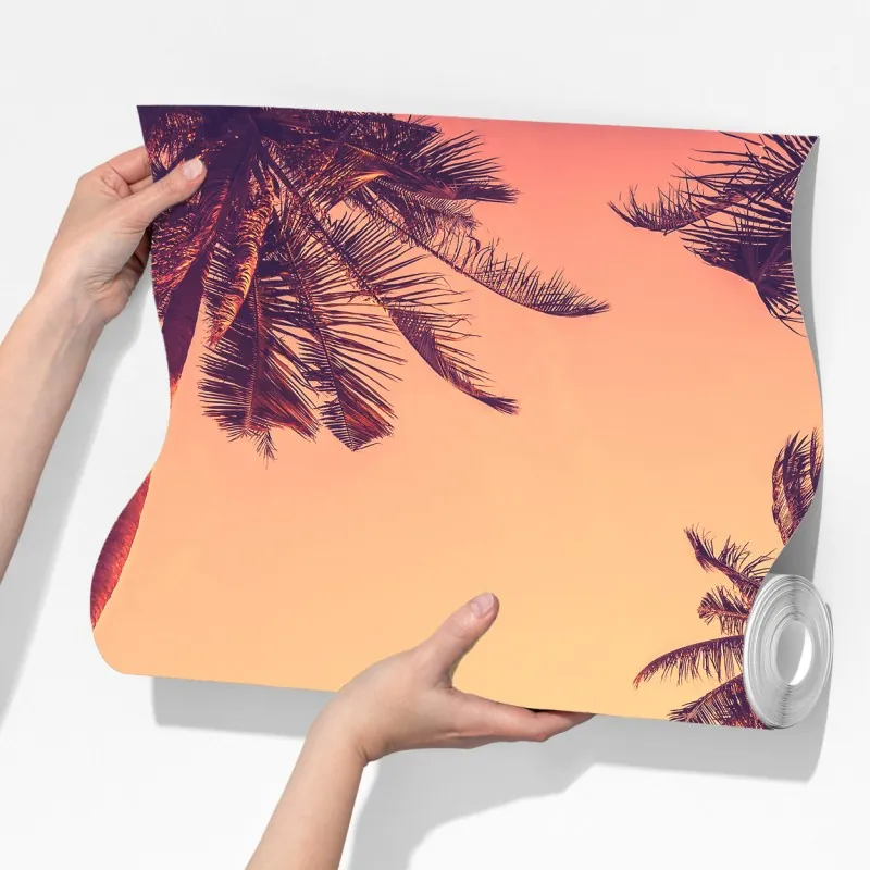 Fototapeta vintage tropikalny zachód słońca z palmami – Wallissimo® Fototapeta vintage tropikalny zachód słońca z palmami – Wallissimo®