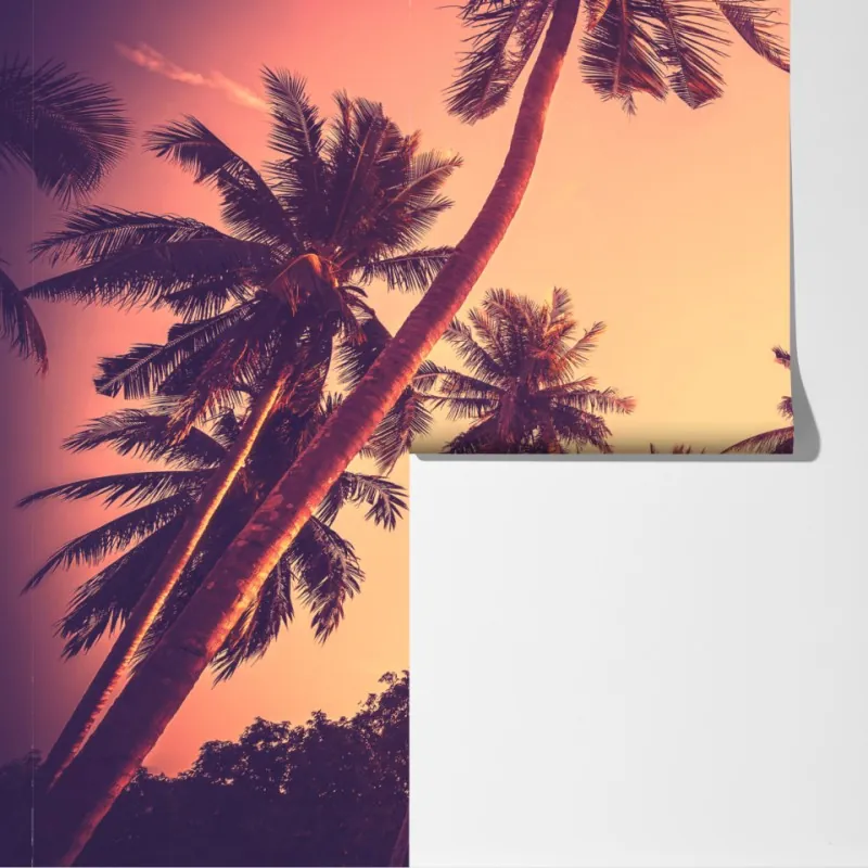 Fototapeta vintage tropikalny zachód słońca z palmami – Wallissimo® Fototapeta vintage tropikalny zachód słońca z palmami – Wallissimo®