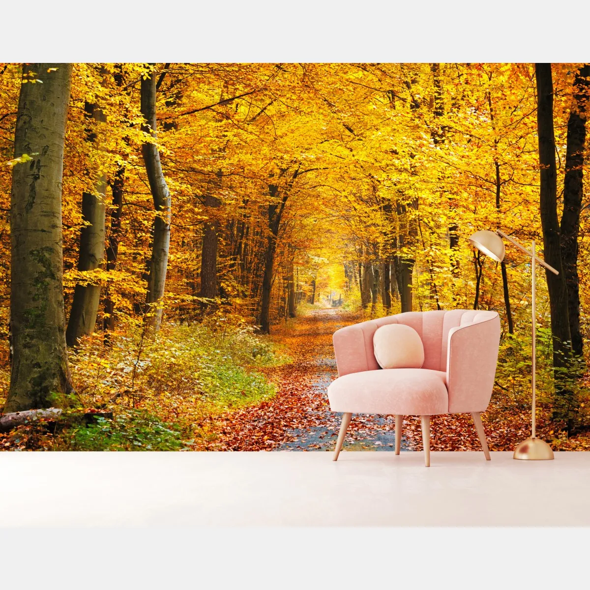 Fototapeta złota ścieżka w jesiennym lesie – Wallissimo® Fototapeta złota ścieżka w jesiennym lesie – Wallissimo®