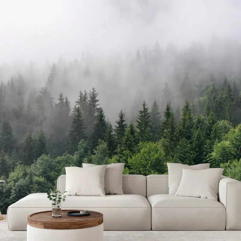 Fototapeta mglisty las iglasty panorama