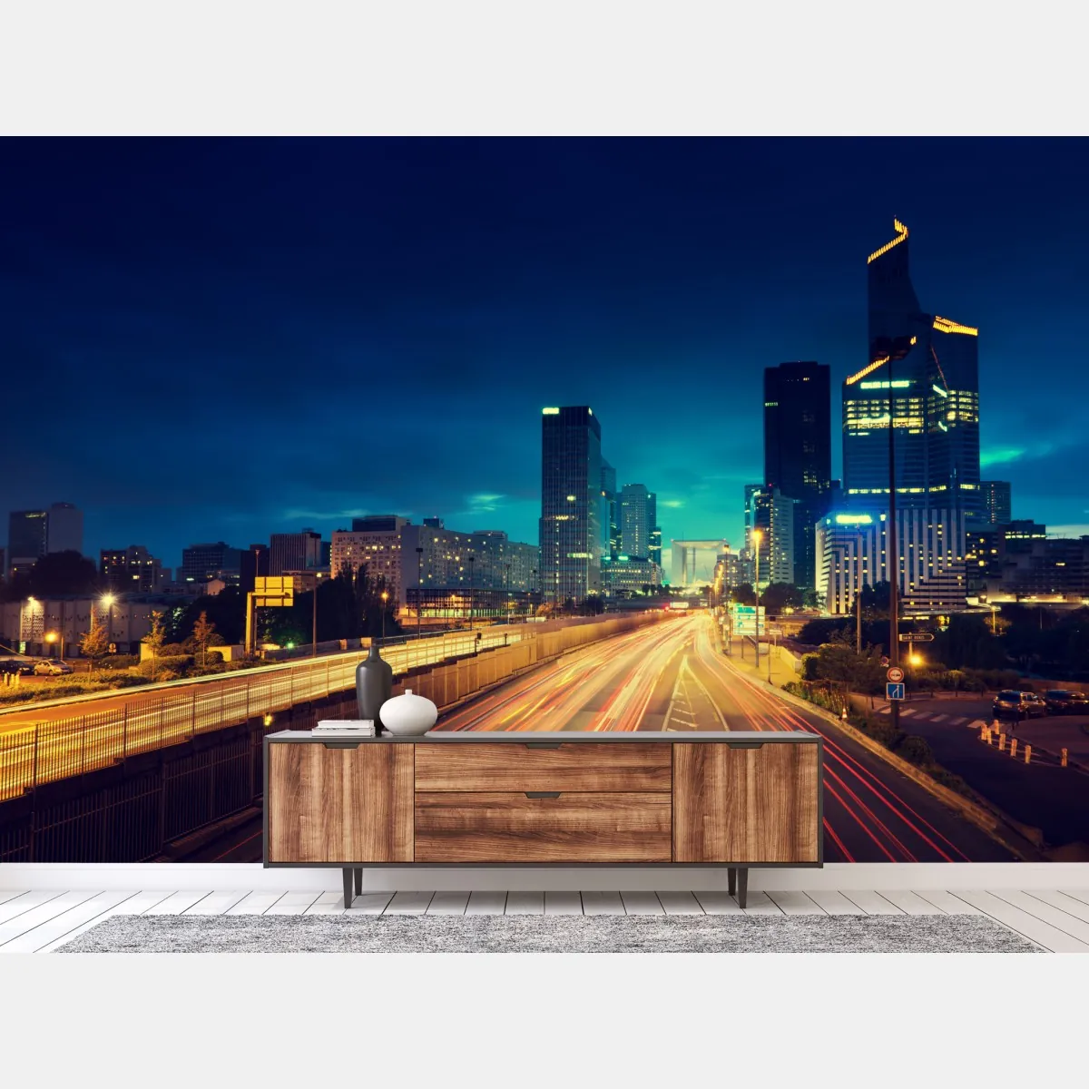 Fototapeta La Défense panorama miasta o zmierzchu – Wallissimo® Fototapeta La Défense panorama miasta o zmierzchu – Wallissimo®