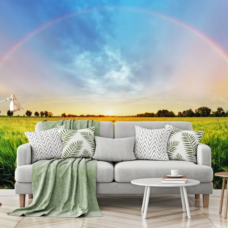 Fototapeta tęcza nad złotym polem pszenicy o zachodzie słońca – Wallissimo® Fototapeta tęcza nad złotym polem pszenicy o zachodzie słońca – Wallissimo®