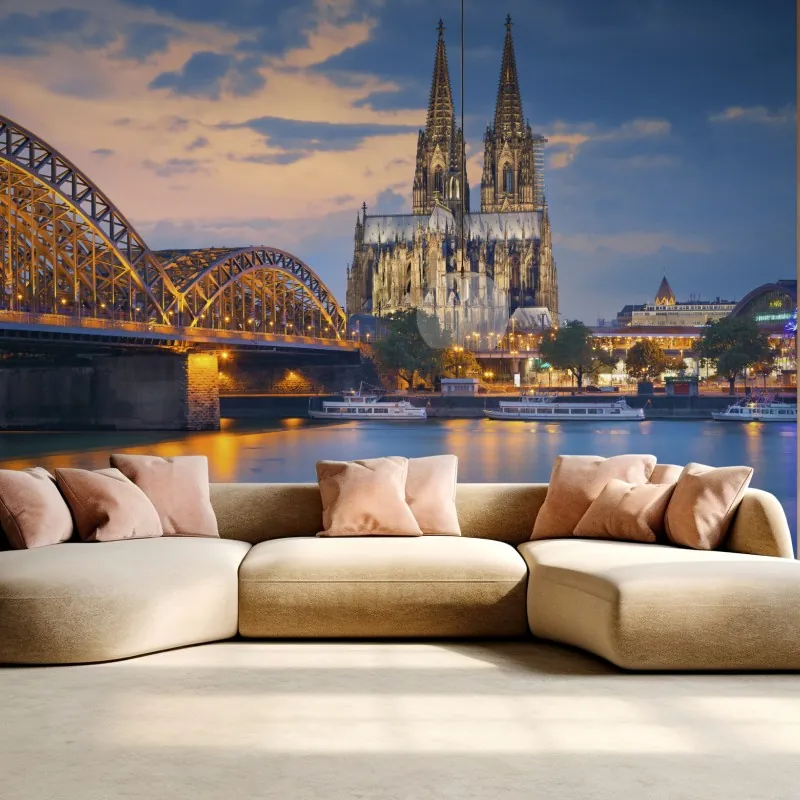 Fototapeta katedra w Kolonii i most o zmierzchu