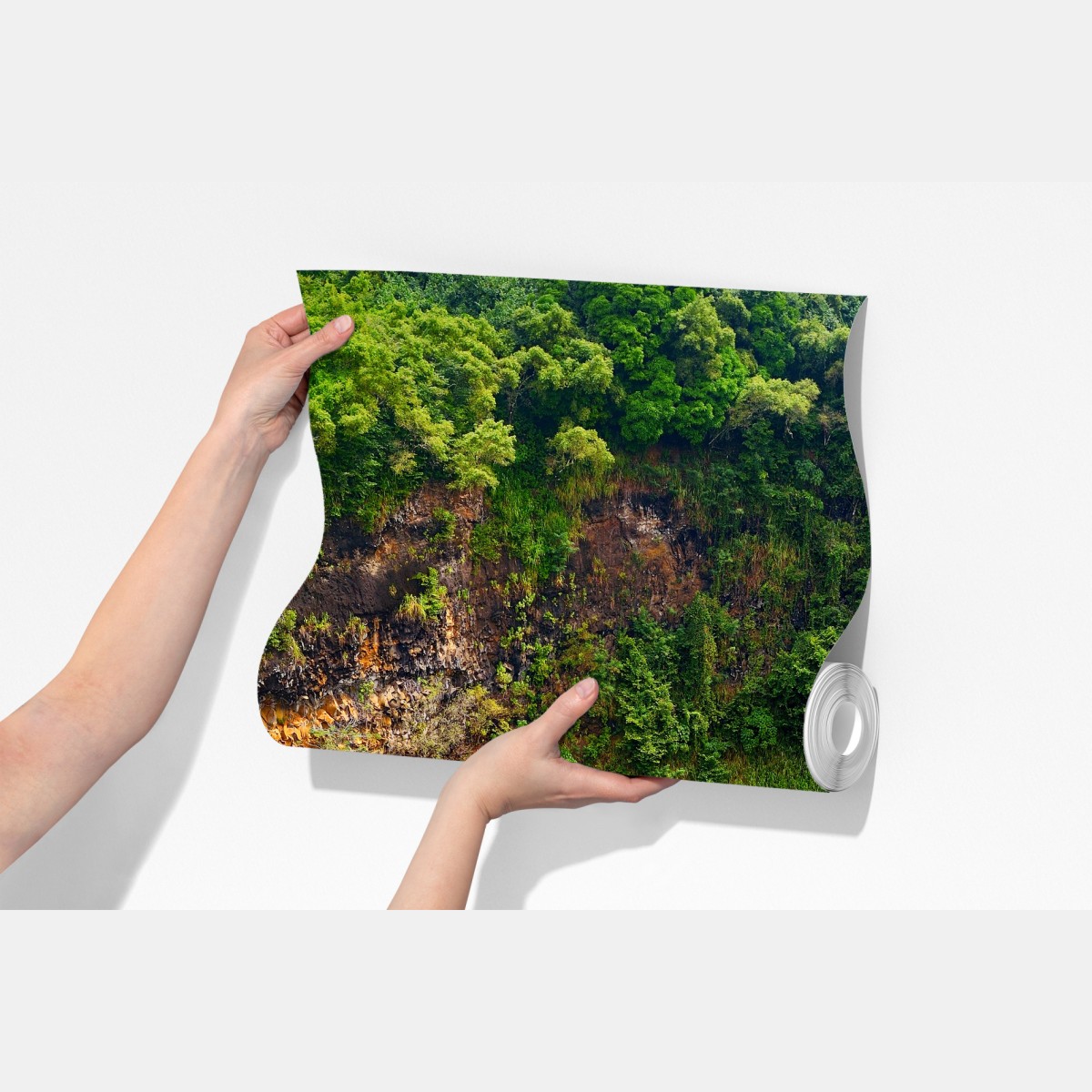 Fototapeta podwójny wodospad w bujnym zielonym lesie – Wallissimo® Fototapeta podwójny wodospad w bujnym zielonym lesie – Wallissimo®