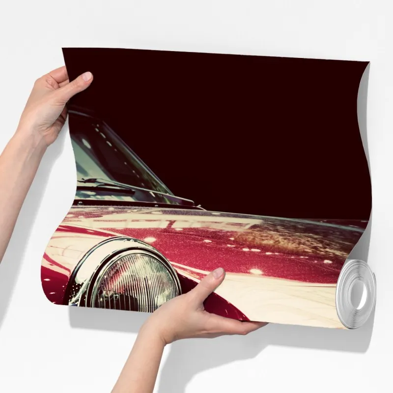 Fototapeta zbliżenie klasycznego czerwonego samochodu sportowego – Wallissimo® Fototapeta zbliżenie klasycznego czerwonego samochodu sportowego – Wallissimo®