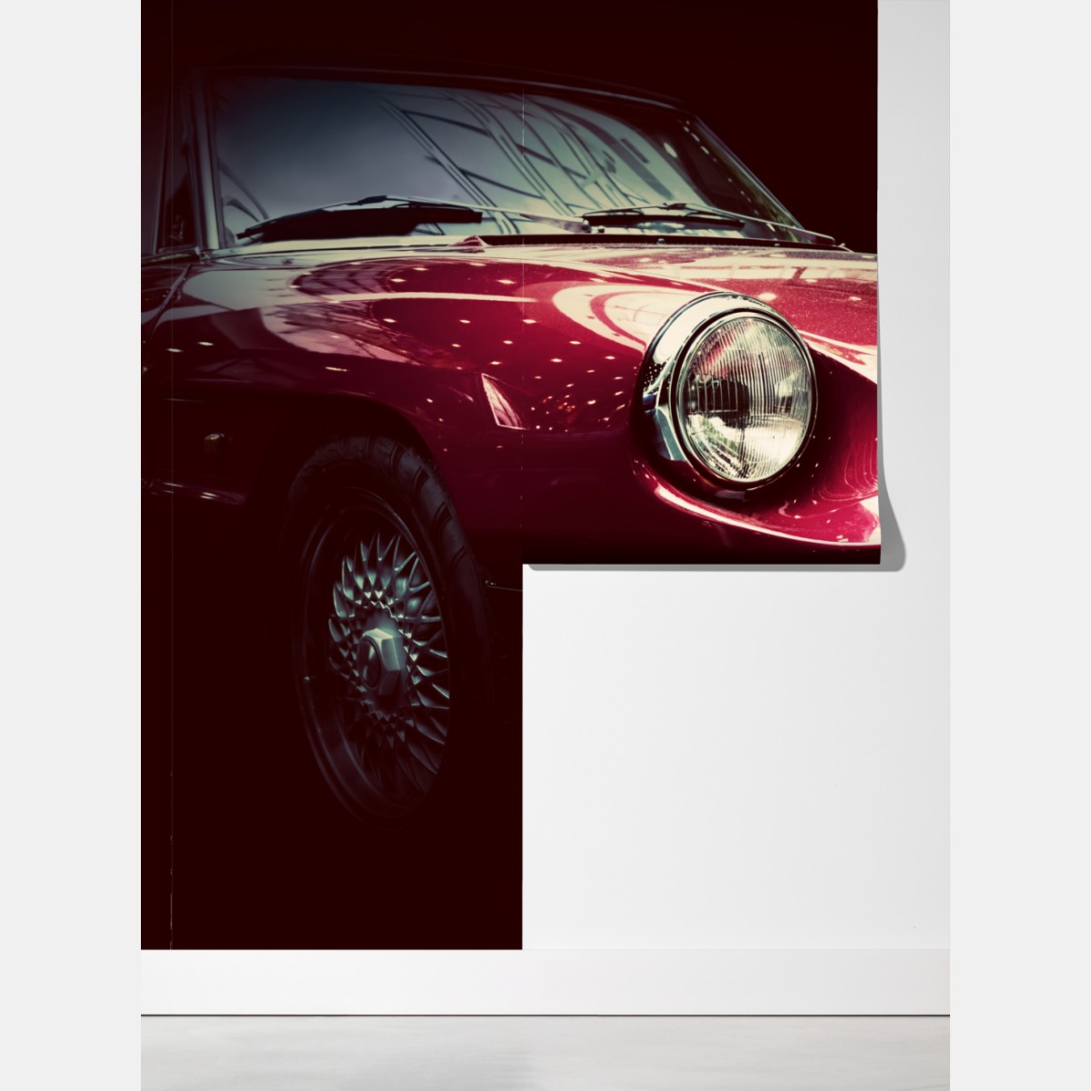 Fototapeta zbliżenie klasycznego czerwonego samochodu sportowego – Wallissimo® Fototapeta zbliżenie klasycznego czerwonego samochodu sportowego – Wallissimo®