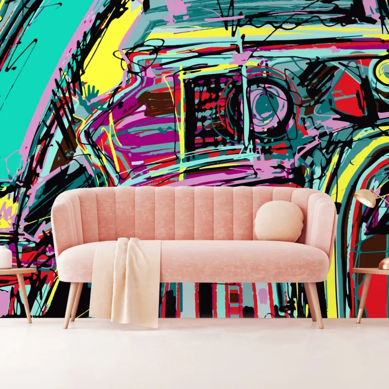 Fototapeta żywa turkusowa abstrakcyjna kompozycja samochodowa