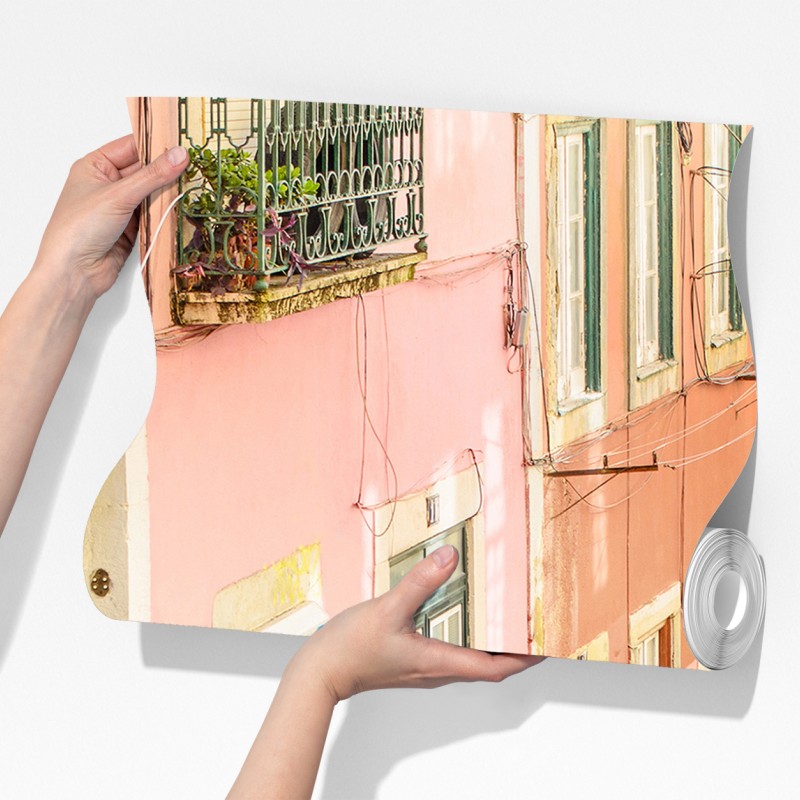 Fototapeta słoneczny tramwaj na pastelowej ulicy w Lizbonie – Wallissimo® Fototapeta słoneczny tramwaj na pastelowej ulicy w Lizbonie – Wallissimo®