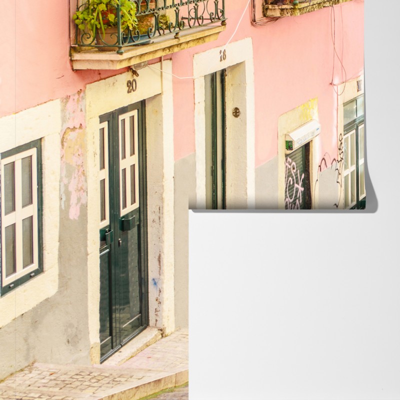 Fototapeta słoneczny tramwaj na pastelowej ulicy w Lizbonie – Wallissimo® Fototapeta słoneczny tramwaj na pastelowej ulicy w Lizbonie – Wallissimo®