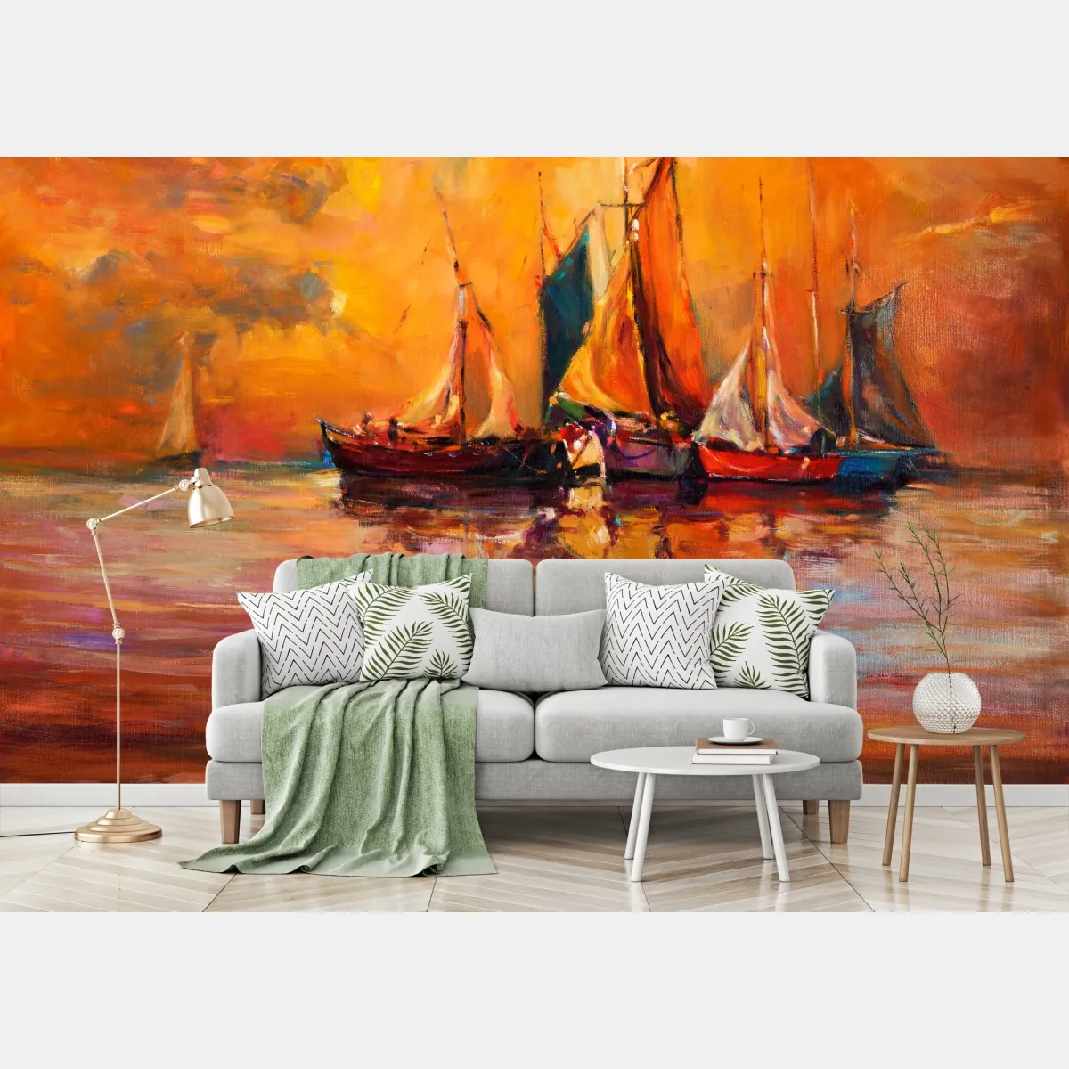 Fototapeta złoty zachód słońca nad żaglówkami – Wallissimo® Fototapeta złoty zachód słońca nad żaglówkami – Wallissimo®