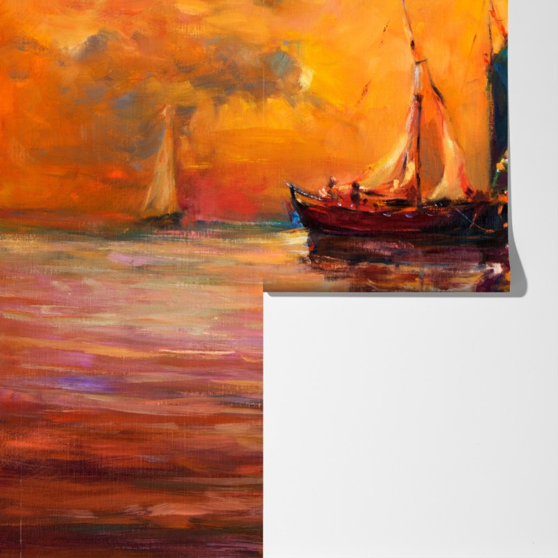 Fototapeta złoty zachód słońca nad żaglówkami – Wallissimo® Fototapeta złoty zachód słońca nad żaglówkami – Wallissimo®