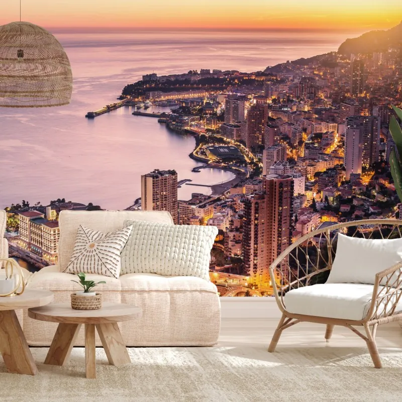 Fototapeta zachód słońca nad miejskim wybrzeżem – Wallissimo® Fototapeta zachód słońca nad miejskim wybrzeżem – Wallissimo®