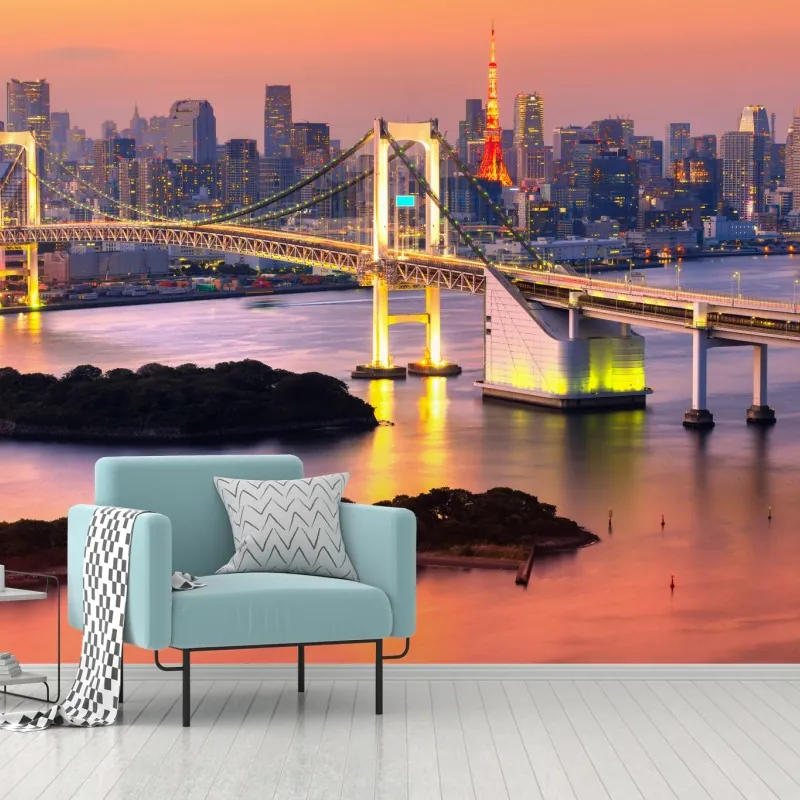 Fototapeta Tokio panorama o zachodzie słońca