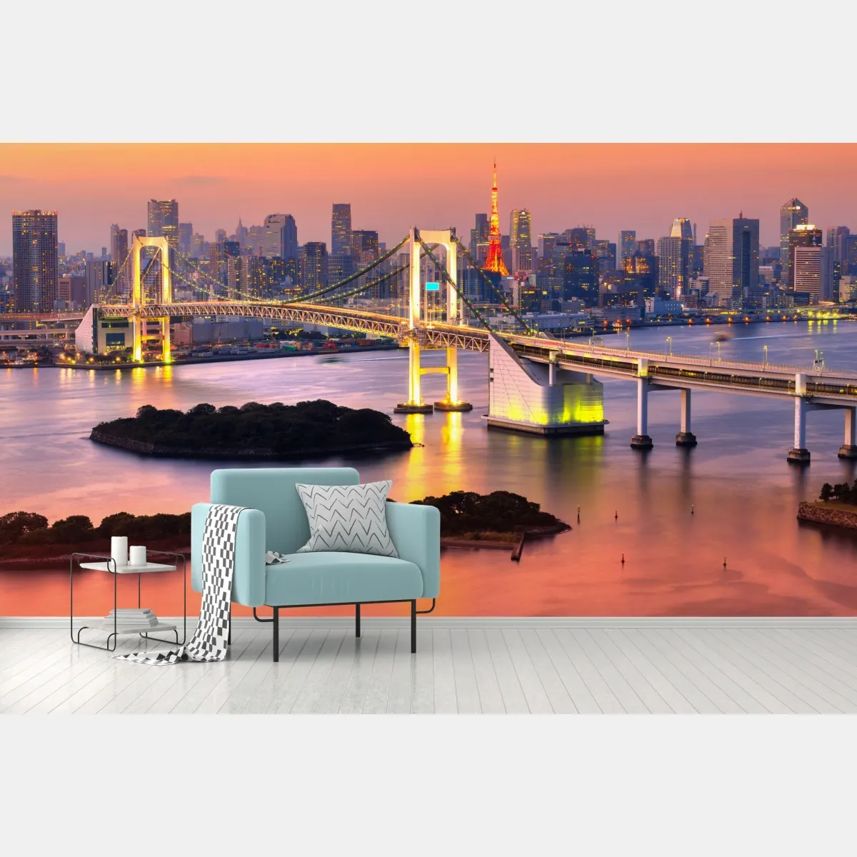 Fototapeta Tokio panorama o zachodzie słońca – Wallissimo® Fototapeta Tokio panorama o zachodzie słońca – Wallissimo®