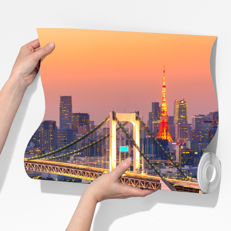 Fototapeta Tokio panorama o zachodzie słońca – Wallissimo® Fototapeta Tokio panorama o zachodzie słońca – Wallissimo®