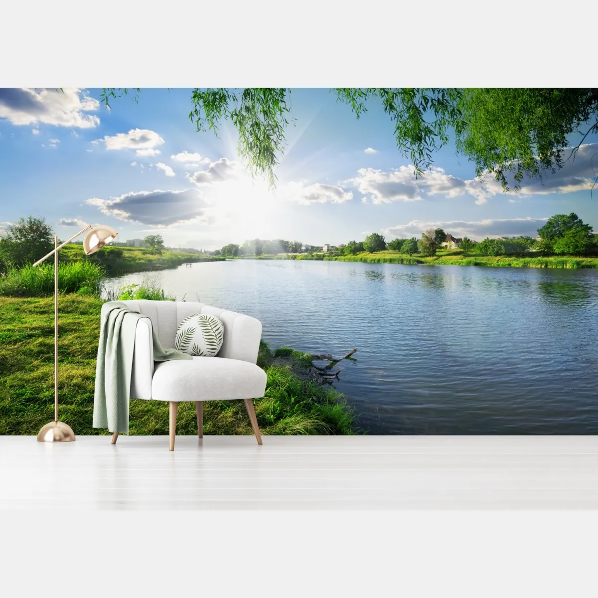 Fototapeta nasłoneczniony brzeg rzeki z bujną zielenią – Wallissimo® Fototapeta nasłoneczniony brzeg rzeki z bujną zielenią – Wallissimo®