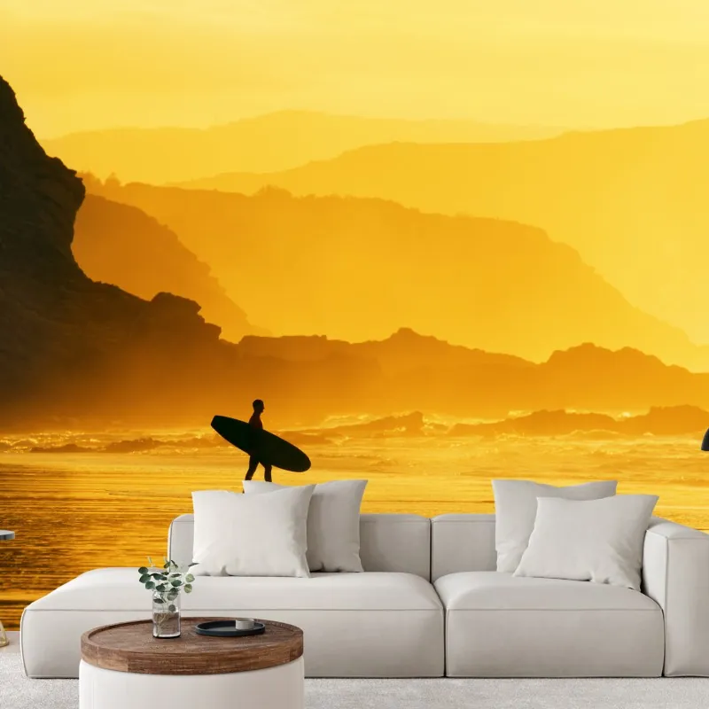 Fototapeta surfer przy złotym zachodzie słońca – Wallissimo® Fototapeta surfer przy złotym zachodzie słońca – Wallissimo®