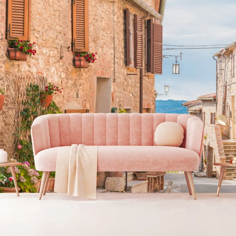 Fototapeta średniowieczna ulica w Toskanii z doniczkami z kwiatami