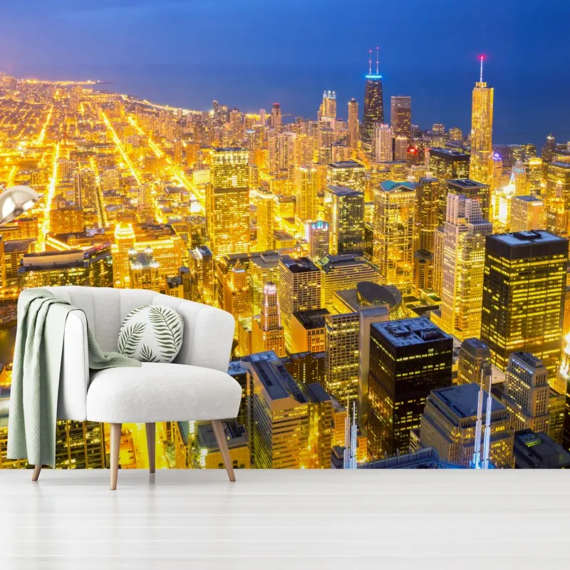 Fototapeta lotnicza panorama Chicago nocą